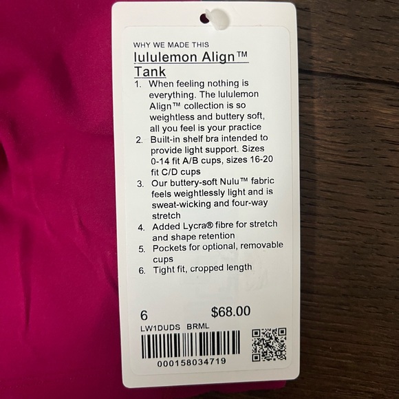 NWT Lululemon Align Tank Top *Light Support, A/B Cup in Berry Rumble - Picture 8 of 9